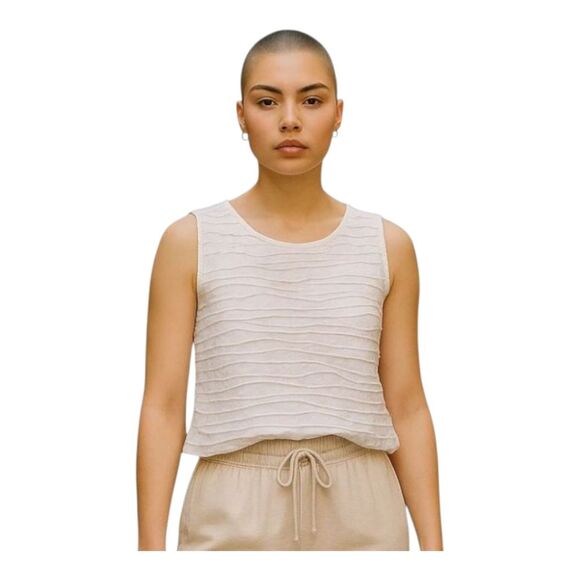 Carol Turner Tank Wavy Pleated Textured Top Cotton Blend Made in USA XL Cream - Picture 16 of 16